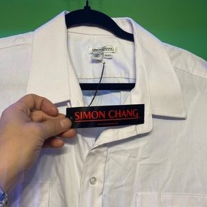 Men’s White simon Chang Size 18.5 button down 100% cotton shirt NEW NWT